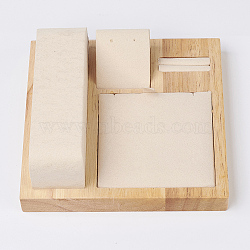 Wood Jewelry Displays, with Faux Suede, 4 Compartments, Square, PeachPuff, 15x15x5cm(ODIS-E013-04A)