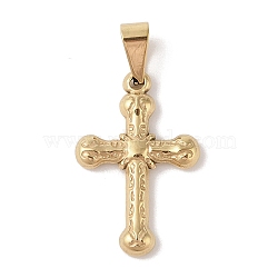 PVD Vacuum Plating 304 Stainless Steel Pendants, Cross Charm, Religion, Golden, 27x17.5x3mm, Hole: 6x3.5mm(STAS-M068-06G)