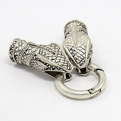 Snake Head Alloy Spring Gate Rings, O Rings with Two Cord End Caps, Antique Silver, 75x25x12mm, Snake Head Hole: 8mm, Ring: 17mm(X-PALLOY-L126-02AS)