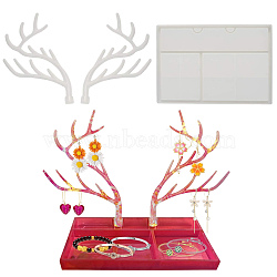 Antler Tree Jewelry Display Rack Silicone Molds & Storage Box Silicone Molds, Resin Casting Mold Sets, for UV Resin, Epoxy Resin Jewelry Making, White, 220~240x128~170x9.5~21.2mm, 3pcs/1set(DIY-X0293-84)