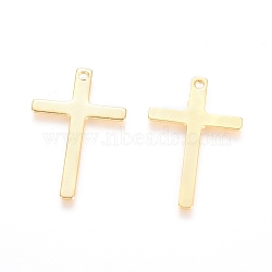 201 Stainless Steel Pendants, Cross, Golden, 25x16x0.9mm, Hole: 1.4mm(STAS-L232-022G)