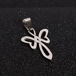 201 Stainless Steel Angel Pendants, Stainless Steel Color, 35x19x1.5mm, Hole: 5x8mm(X-STAS-I032-004)