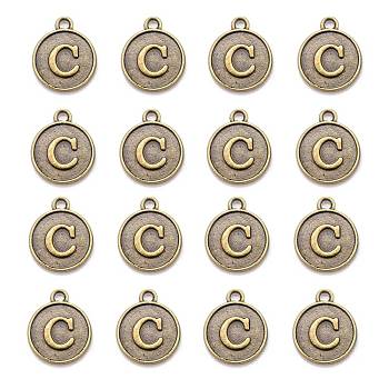 Alloy Pendant Cabochon Settings, For Enamel, Cadmium Free & Lead Free, Flat Round with Letter, Antique Bronze, Letter.C, 14x12x2mm, Hole: 1.5mm