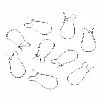 304 Stainless Steel Hoop Earring Findings, Kidney Ear Wire, Rings, Stainless Steel Color, 18.5x9.5x0.6mm, Pin: 0.6mm