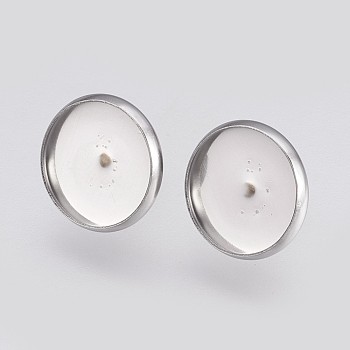 304 Stainless Steel Earring Cabochon Settings, Ear Studs Blank Findings, Flat Round, Stainless Steel Color, 20mm