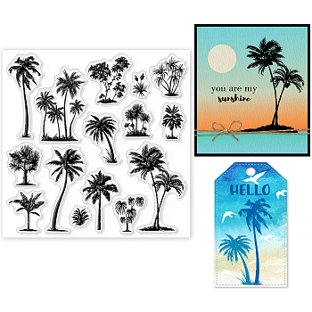 PVC Plastic Stamps, for DIY Scrapbooking, Photo Album Decorative, Cards Making, Stamp Sheets, Film Frame, Coconut Tree Pattern, 15x15cm
