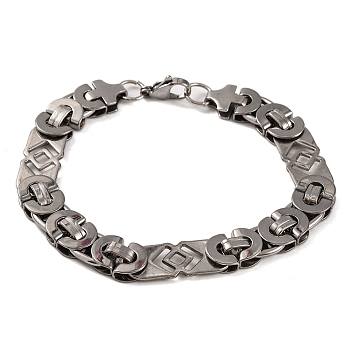 Tarnish Resistant 304 Stainless Steel Rhombus Byzantine Chain Bracelets, with 201 Stainless Steeel Findings, Stainless Steel Color, 9-1/8 inch(23cm)