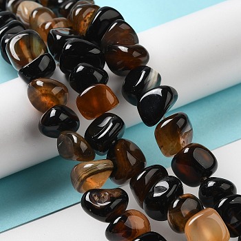 Natural Agate Beads Strands, Dyed & Heated, Nuggets, Tumbled Stone, Black, 6.5~13x10~13x1.5~11mm, Hole: 1.6mm, about 22pcs/strand, 7.20~7.72''(18.3~19.6cm)
