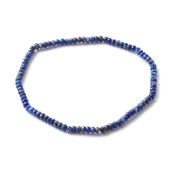 Faceted Rondelle Natural Lapis Lazuli Bead Stretch Bracelets, Reiki August Birthstone Jewelry for Her, Inner Diameter: 2-3/8 inch(6.1cm)