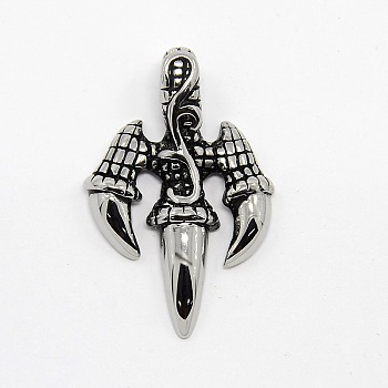 Vintage Men's 304 Stainless Steel Animal Claw Pendants, Antique Silver, 38x25x7mm, Hole: 6x4mm