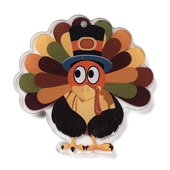 Thanksgiving Day Double Sided Printed Acrylic Big Pendants, Turkey, 50x49x3mm, Hole: 2mm