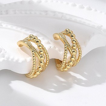 Rack Plating Brass Criss Cross Cuff Earrings, Lead Free & Cadmium Free, Real 18K Gold Plated, 13x15x7.5mm