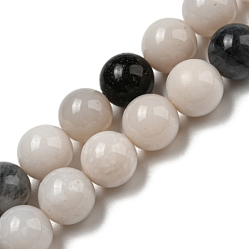 Natural Agate Beads Strands, Round, White and Black, 8mm, Hole: 0.7mm, about 48~49pcs/strand, 15.51~15.83''(39.4~40.2cm)