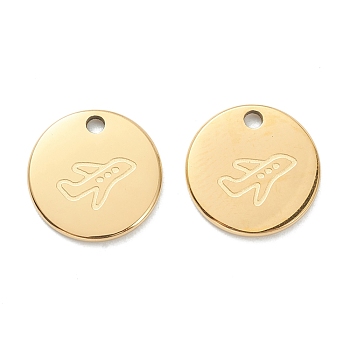 304 Stainless Steel Charms, Flat Round with Plane, Real 18K Gold Plated, 11.5x1mm, Hole: 1.5mm