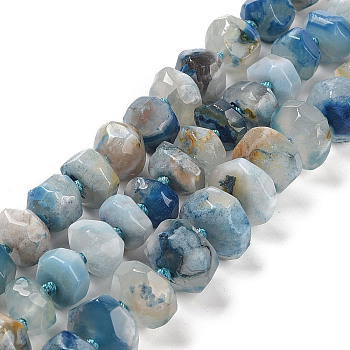 Natural Cherry Blossom Agate Beads Strands, Dyed & Heated, Flat Round, Dodger Blue, 15x10x9.5mm, Hole: 2mm, about 36pcs/strand, 16.93''(43cm)
