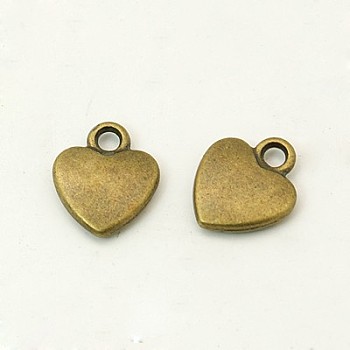 Tibetan Style Alloy Charms, Cadmium Free & Nickel Free & Lead Free, Antique Bronze, Heart, about 12mm long, 10mm wide, 2.5mm thick hole: 2mm