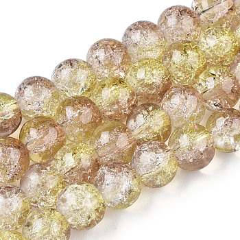 Spray Painted Crackle Glass Beads Strands, Round, Two Tone, Light Khaki, 8mm, Hole: 1.3~1.6mm, about 100pcs/strand, 31.4 inch