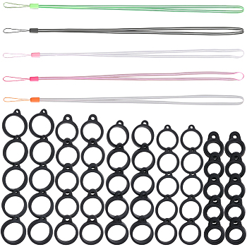 50Pcs 5 Style Silicone Rings with 5 Strands Rubber Lanyard Straps Anti-Loss Pendant Holder, for Pen, Phone, Badge Holder, Mixed Color, 27.5x22x8mm, Hole: 2.7mm