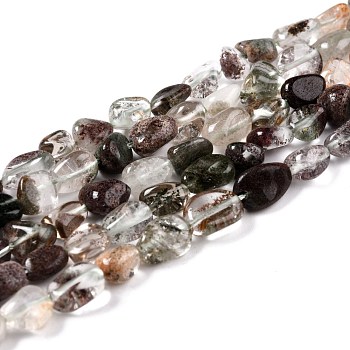 Natural Lodolite Quartz Beads Strands, Nuggets, Tumbled Stone, 5~8.5x5.5~7x3.5~4mm, Hole: 0.7mm, about 64pcs/strand, 16.34 inch(41.5cm)