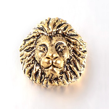 Tibetan Style Lion Head Alloy Beads, Antique Golden, 13x12x9mm, Hole: 3mm