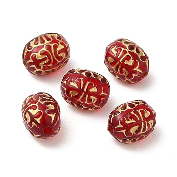 Plating Acrylic Beads, Golden Metal Enlaced, Oval, Red, 10x8x7.5mm, Hole: 1.6mm, about 1500pcs/500g
