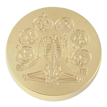 Halloween Wax Seal Brass Stamp Heads, for Wax Seal Stamp, Golden, Skeleton, 25.5x14mm, Hole: 7.5mm