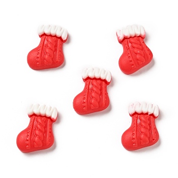Opaque Christmas Resin Cabochons, Sock, Red, 22.5x16.5x7mm