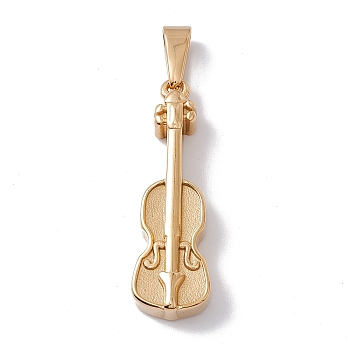 Vacuum Plating 304 Stainless Steel Pendants, Musical Instrument Charm, Violin, Golden, 40.5x12.5x6.5mm, Hole: 9x4mm