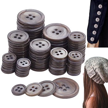 120Pcs 4 Style 4-Hole Natural Shell Buttons, Flat Round, Slate Gray, 10~20x2mm, Hole: 1.5~1.8mm, 30pcs/style