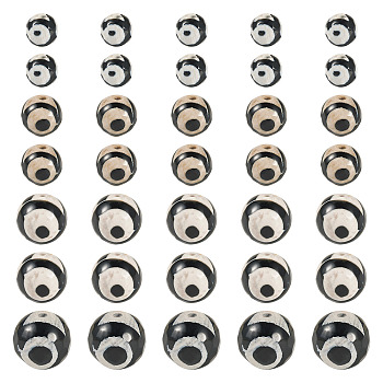 36Pcs 4 Styles Tibetan Style dZi 3-Eye Beads, Natural Agate Beads, Dyed & Heated, Round, Faceted, Black, 6~12mm, Hole: 1~1.2mm