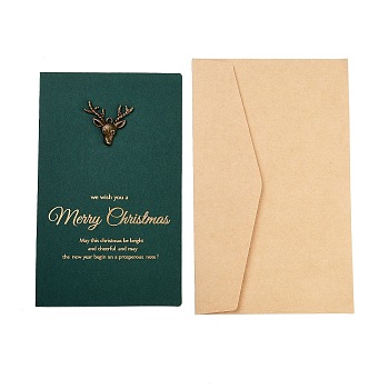 Rectangle Paper Greeting Card, with Envelope, Christmas Day Invitation Card, Deer, 170x105x3.5mm