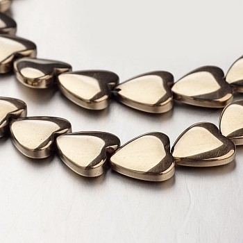 Electroplate Non-magnetic Synthetic Hematite Bead Strands, Heart, Antique Bronze Plated, 10x10x3mm, Hole: 1mm, about 44pcs/strand, 15.7 inch