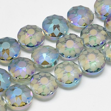 14mm LightSkyBlue Flat Round Glass Beads