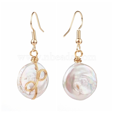 Boucles d'oreilles pendantes en perles baroques naturelles enveloppées de fil keshi(EJEW-JE04506-02)-2