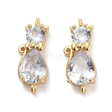 Real 18K Gold Plated Clear Cat Shape Brass+Cubic Zirconia Links