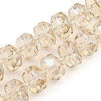 Transparent Electroplate Glass Beads Strands, Pearl Luster Plated, Faceted, Rondelle, Linen, 10x6mm, Hole: 1.2mm, about 60pcs/strand, 19.69''(50cm)(EGLA-P062-01A-PL03)