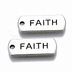 Tibetan Style Alloy Pendants, Lead Free & Cadmium Free, Inspirational Message Charms, Rectangle with Word Faith, Antique Silver, 8x20.5x1.5mm, Hole: 1.6mm, about 650pcs/1000g(TIBE-S314-129AS-RS)