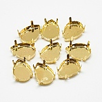 201 Stainless Steel Sew on Prong Settings, Claw Settings for Pointed Back Rhinestone, Drop, Golden, Tray: 14x10mm, 13x9.5x5.5mm, Hole: 1mm(STAS-T032-02G-10x14mm)