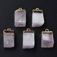 Natural Rose Quartz Pendants, with Golden Brass Findings, Rack Plating, Cube, 18~21x9~12x9~13mm, Hole: 1.6mm(G-Q998-035F)