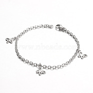 304 Stainless Steel Butterfly Charm Bracelets, with Cable Chains and Lobster Claw Clasps, Stainless Steel Color, 7-1/2 inch~7-7/8 inch(19~20cm), 3mm(BJEW-L567-04P)