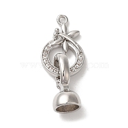 Dragonfly Brass Micro Pave Clear Cubic Zirconia Fold Over Clasps, Real Platinum Plated, 28mm, Hole: 5.5mm(KK-A227-33P)