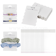 Elite 50Pcs Paper Hair Tie Display Cards, with 50Pcs Cellophane Bags, White, Cards: 11.1x8.2x0.04cm, 50pcs; Bags: 18x9cm, Hole: 8mm, 50pcs(CDIS-PH0001-57)