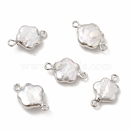 Baroque Natural Keshi Pearl Connector Charms, Flower Links, with Brass Double Loops, Platinum, 19~20x11~12x3~6mm, Hole: 1.6mm(PEAR-P004-22B-P01)