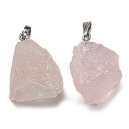 Raw Rough Natural Rose Quartz Pendants, Nuggets Charms with Stainless Steel Tone 201 Stainless Steel Snap on Bails, 26~28.5x24~27x19~21mm, Hole: 8x3mm(G-M405-02P-01)