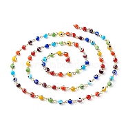 1 Strand Handmade Evil Eye Lampwork Round Beads Link Chains, with Golden 304 Stainless Steel Eye Pins, for Bracelet Necklace Making, Colorful, 6mm, about 3.28Feet/strand(1m/strand)(AJEW-SZ0002-03)