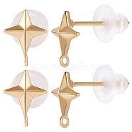 14Pcs Brass Star Stud Earring Findings, Nickel Free, with Vertical Loops & 20Pcs Eco-Friendly Plastic Ear Nuts, Real 18K Gold Plated, 9.5x7mm, Hole: 0.9mm, Pin: 0.8mm(KK-BBC0009-47)