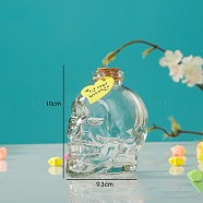Skull Glass Empty Wishing Bottle, with Cork Stopper & Random Style Paper Tags & Jute Twine, for DIY Craft Making, Clear, 9.3x10x6.7cm(BOTT-PW0003-004P)
