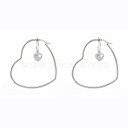 Stainless Steel Hoop Earrings, with Crystal Rhinestone, Heart, Stainless Steel Color, 88.5x53x2mm, Pin: 0.8mm(EJEW-JE04453-03)