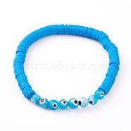 Polymer Clay Heishi Beads Stretch Bracelets, with Evil Eye Lampwork Round Beads, Dodger Blue, Inner Diameter: 2-1/8 inch(5.3cm)(BJEW-JB05905-04)