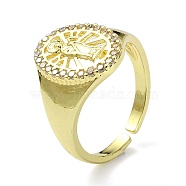 Brass with Cubic Zirconia Open Cuff Ring, Oval with God, Real 18K Gold Plated, Inner Diameter: 18mm(RJEW-B051-48G)